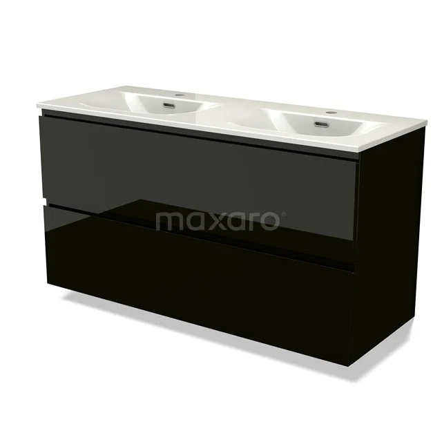 Modulo Vanity units with basin | 120 cm High-gloss black Handle-less front Ceramic 2 Stacked drawers BMW17-05366