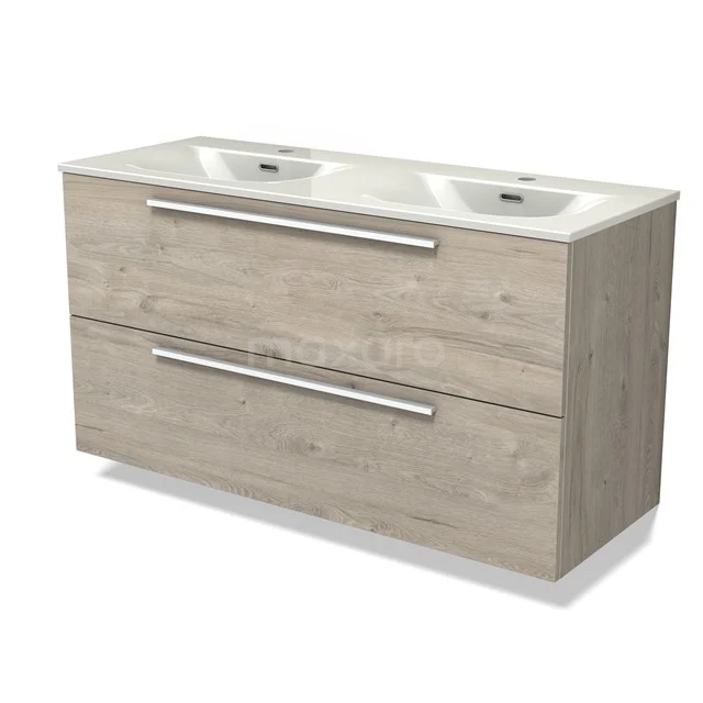 Modulo Vanity units with basin | 120 cm Light grey oak Flat front Ceramic 2 Stacked drawers BMW17-05367