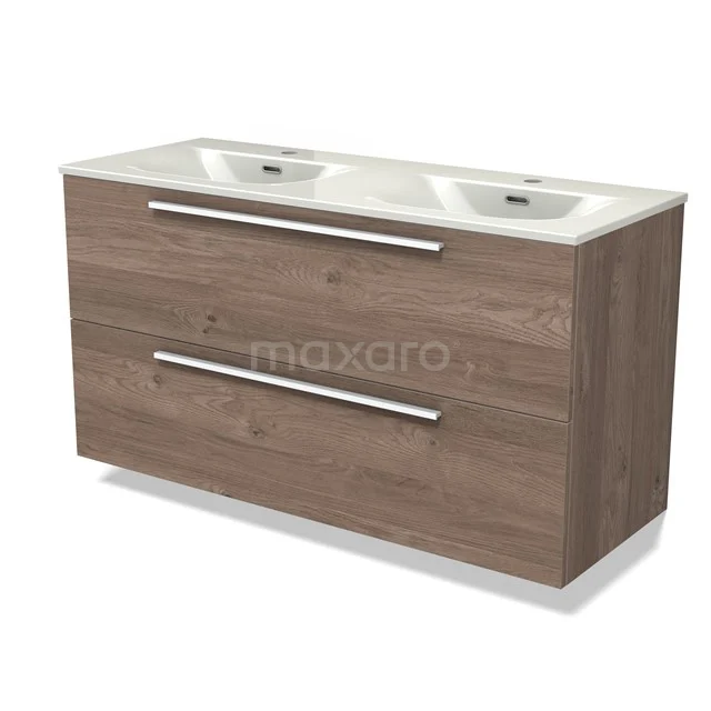 Modulo Vanity units with basin | 120 cm Mid brown oak Flat front Ceramic 2 Stacked drawers BMW17-05371