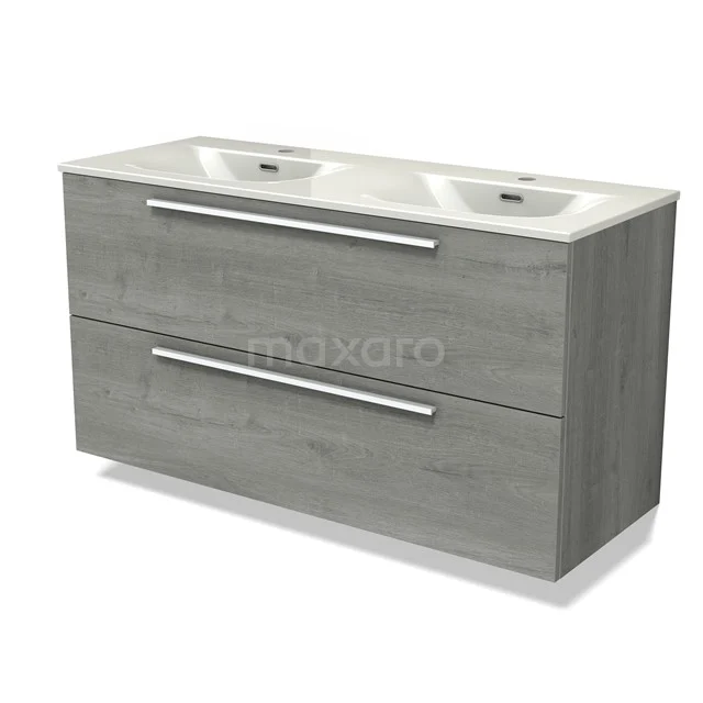 Modulo Vanity units with basin | 120 cm Grey oak Flat front Ceramic 2 Stacked drawers BMW17-05375