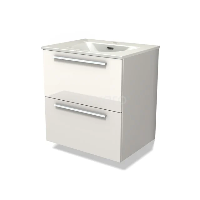 Modulo Vanity units with basin | 60 cm High-gloss white Flat front Ceramic 2 Stacked drawers BMW17-05379