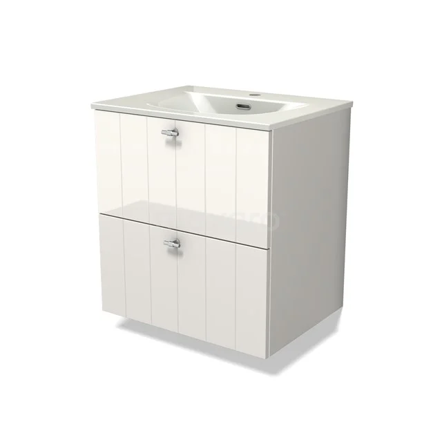 Modulo Vanity units with basin | 60 cm High-gloss white Slat front Ceramic 2 Stacked drawers BMW17-05380