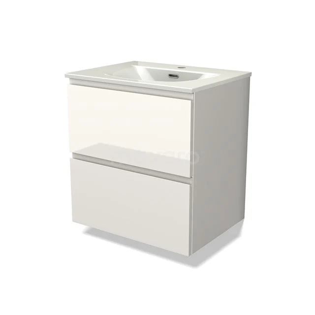 Modulo Vanity units with basin | 60 cm High-gloss white Handle-less front Ceramic 2 Stacked drawers BMW17-05381