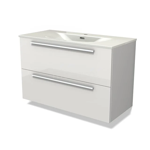 Modulo Vanity units with basin | 100 cm High-gloss white Flat front Ceramic 2 Stacked drawers BMW17-05385