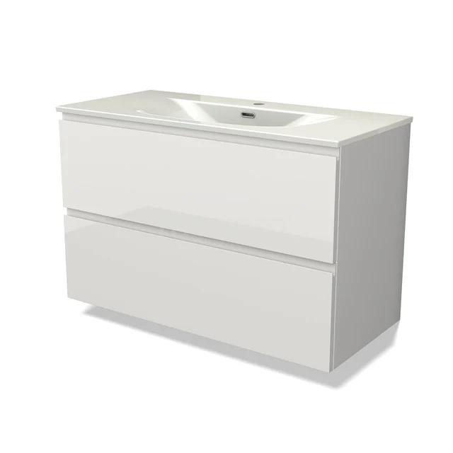 Modulo Vanity units with basin | 100 cm High-gloss white Handle-less front Ceramic 2 Stacked drawers BMW17-05387