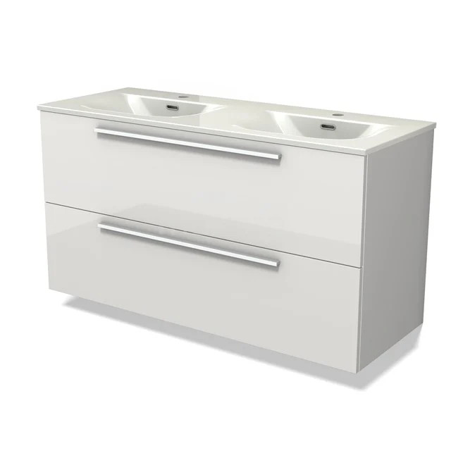 Modulo Vanity units with basin | 120 cm High-gloss white Flat front Ceramic 2 Stacked drawers BMW17-05388