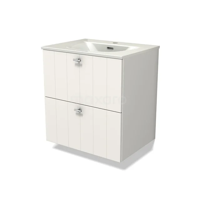 Modulo Waschtische | 60 cm Matt Weiß Lamelle front Keramik 2 übereinanderliegende Schubladen BMW17-05392