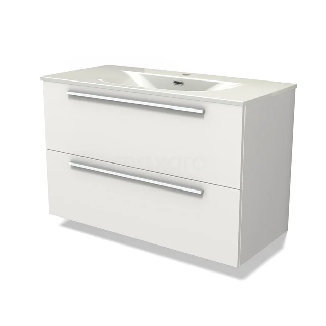 Modulo Vanity units with basin | 100 cm Matte white Flat front Ceramic 2 Stacked drawers BMW17-05397