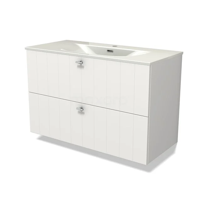 Modulo Vanity units with basin | 100 cm Matte white Slat front Ceramic 2 Stacked drawers BMW17-05398