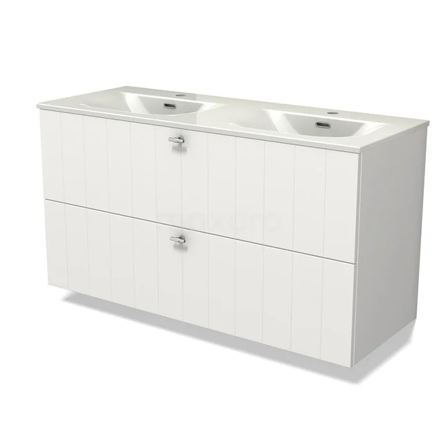 Modulo Vanity units with basin | 120 cm Matte white Slat front Ceramic 2 Stacked drawers BMW17-05401