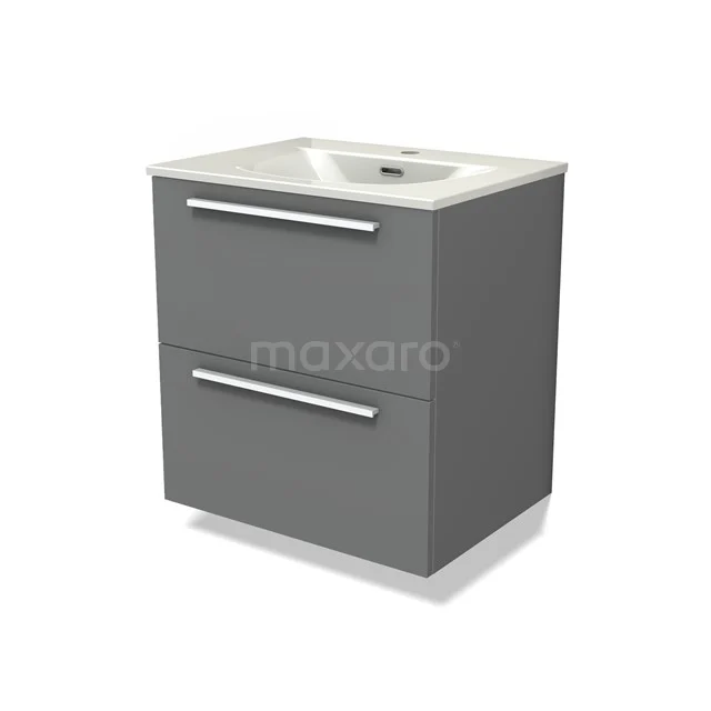 Modulo Vanity units with basin | 60 cm Mid grey Flat front Ceramic 2 Stacked drawers BMW17-05403