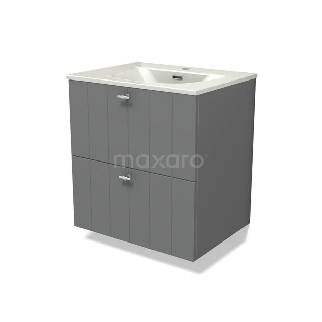 Modulo Vanity units with basin | 60 cm Mid grey Slat front Ceramic 2 Stacked drawers BMW17-05404