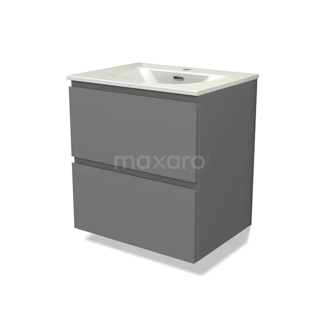 Modulo Vanity units with basin | 60 cm Mid grey Handle-less front Ceramic 2 Stacked drawers BMW17-05405