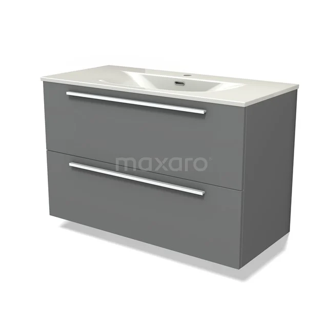 Modulo Vanity units with basin | 100 cm Mid grey Flat front Ceramic 2 Stacked drawers BMW17-05409