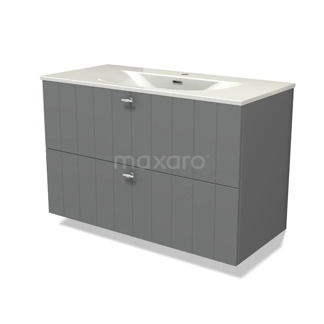 Modulo Vanity units with basin | 100 cm Mid grey Slat front Ceramic 2 Stacked drawers BMW17-05410