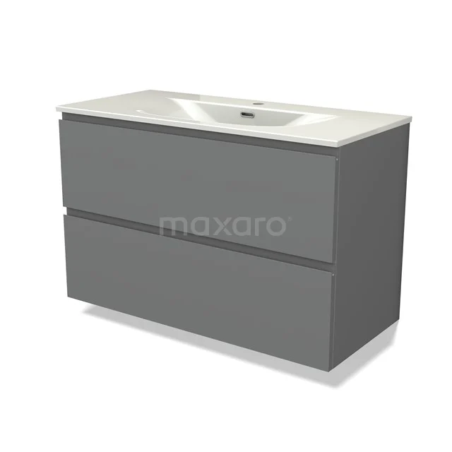 Modulo Vanity units with basin | 100 cm Mid grey Handle-less front Ceramic 2 Stacked drawers BMW17-05411