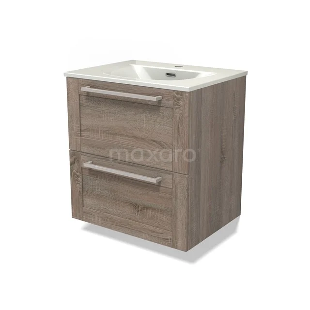 Modulo Vanity units with basin | 60 cm Oak Frame front Ceramic 2 Stacked drawers BMW17-05416