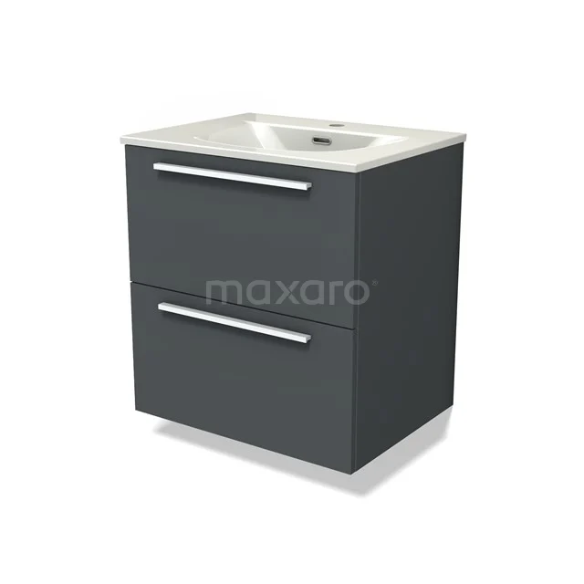 Modulo Vanity units with basin | 60 cm Dark grey Flat front Ceramic 2 Stacked drawers BMW17-05423