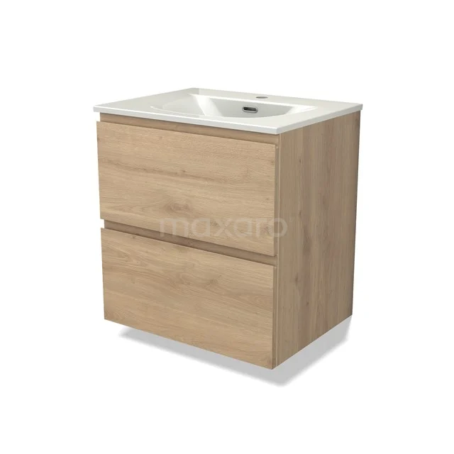 Modulo Vanity units with basin | 60 cm Light brown oak Handle-less front Ceramic 2 Stacked drawers BMW17-05435