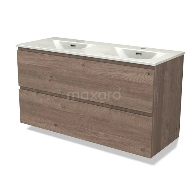 Modulo Vanity units with basin | 120 cm Mid brown oak Handle-less front Ceramic 2 Stacked drawers BMW17-05445