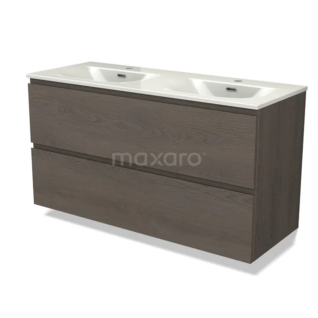 Modulo Vanity units with basin | 120 cm Dark brown oak Handle-less front Ceramic 2 Stacked drawers BMW17-05446