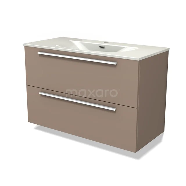 Modulo Vanity units with basin | 100 cm Taupe Flat front Ceramic 2 Stacked drawers BMW17-05451