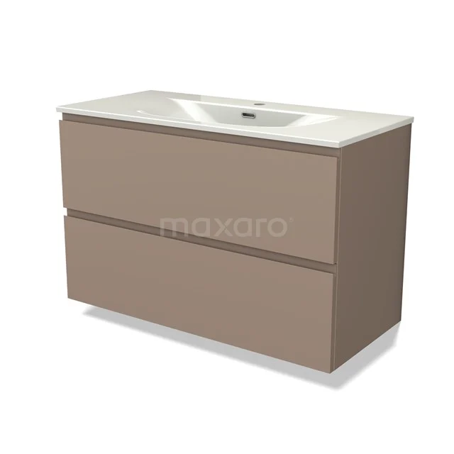 Modulo Vanity units with basin | 100 cm Taupe Handle-less front Ceramic 2 Stacked drawers BMW17-05452