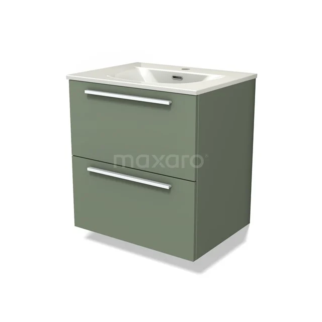 Modulo Bathroom furniture with sink | 60 cm Sage green Flat front Ceramic 2 Stacked drawers BMW17-05455