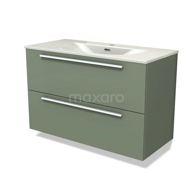 Modulo Bathroom furniture with sink | 100 cm Sage green Flat front Ceramic 2 Stacked drawers BMW17-05459
