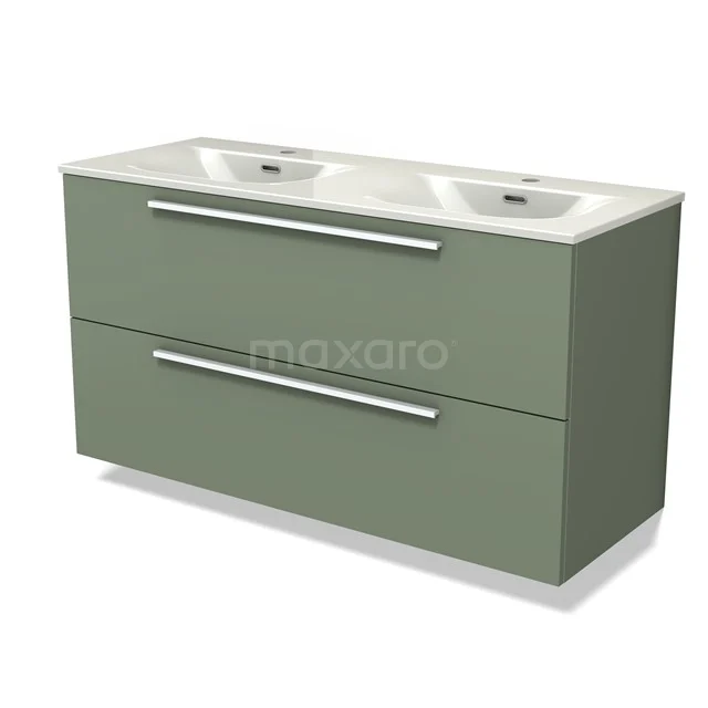 Modulo Vanity units with basin | 120 cm Sage green Flat front Ceramic 2 Stacked drawers BMW17-05461