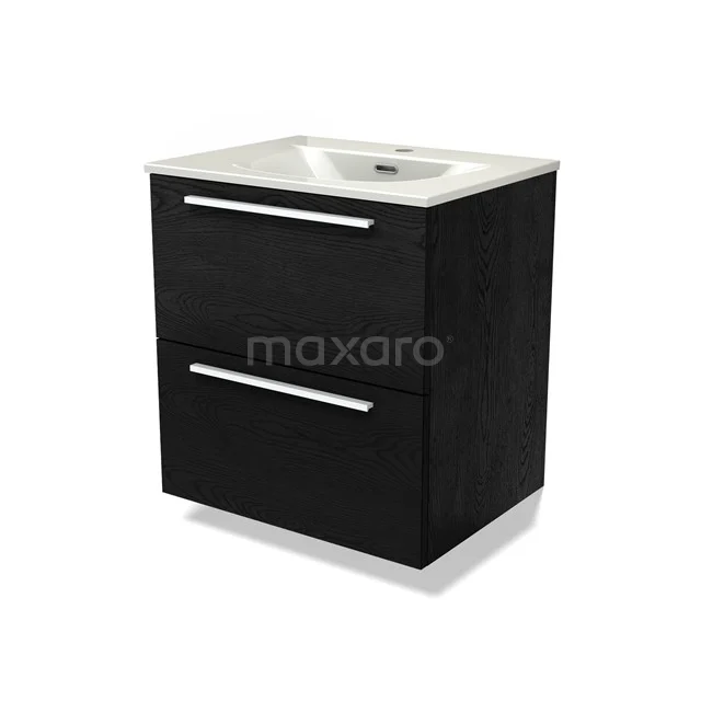 Modulo Vanity units with basin | 60 cm Black oak Flat front Ceramic 2 Stacked drawers BMW17-05463
