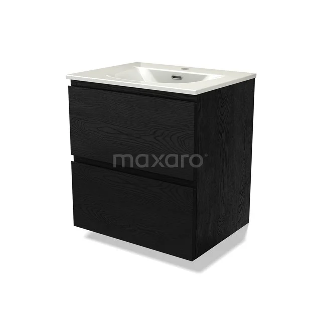 Modulo Vanity units with basin | 60 cm Black oak Handle-less front Ceramic 2 Stacked drawers BMW17-05464