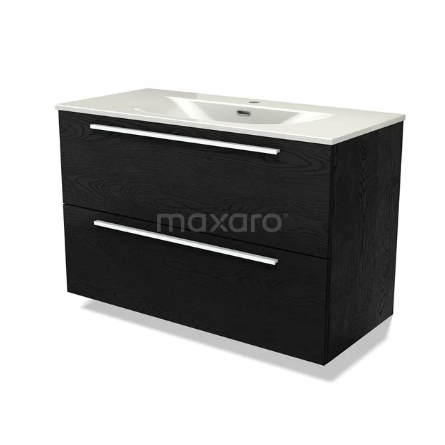 Modulo Vanity units with basin | 100 cm Black oak Flat front Ceramic 2 Stacked drawers BMW17-05467