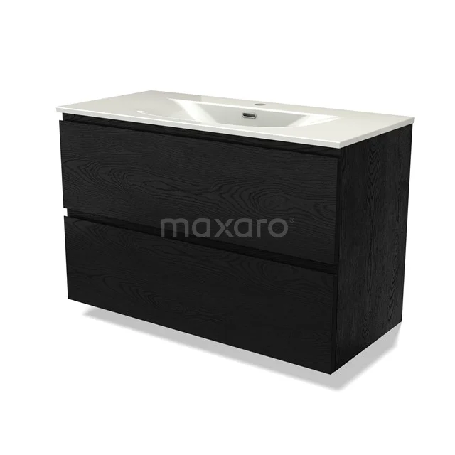 Modulo Vanity units with basin | 100 cm Black oak Handle-less front Ceramic 2 Stacked drawers BMW17-05468