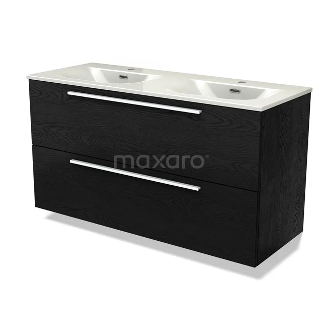 Modulo Vanity units with basin | 120 cm Black oak Flat front Ceramic 2 Stacked drawers BMW17-05469