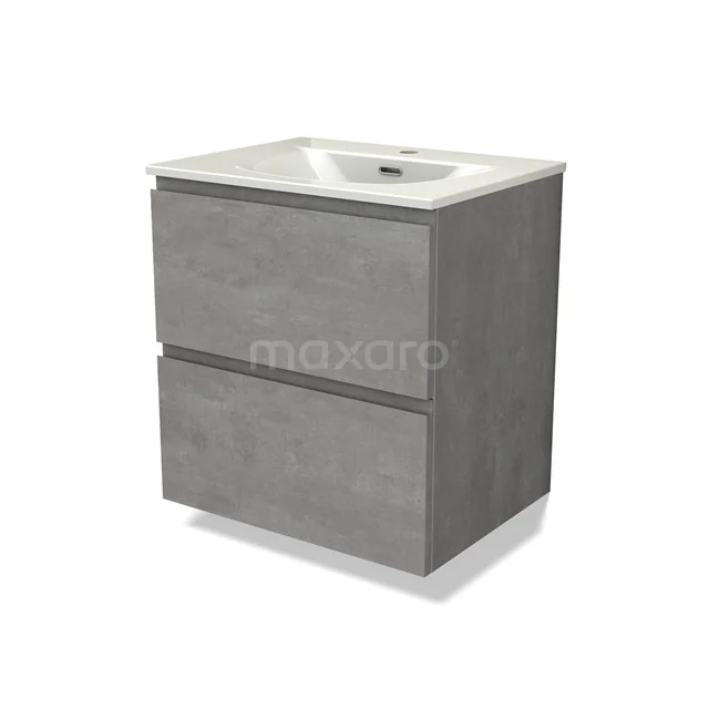 Modulo Bathroom furniture with sink | 60 cm Light grey concrete Handle-less front Ceramic 2 Stacked drawers BMW17-05475