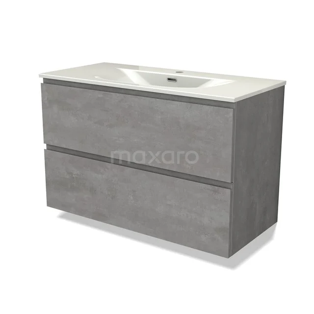 Modulo Vanity units with basin | 100 cm Light grey concrete Handle-less front Ceramic 2 Stacked drawers BMW17-05477