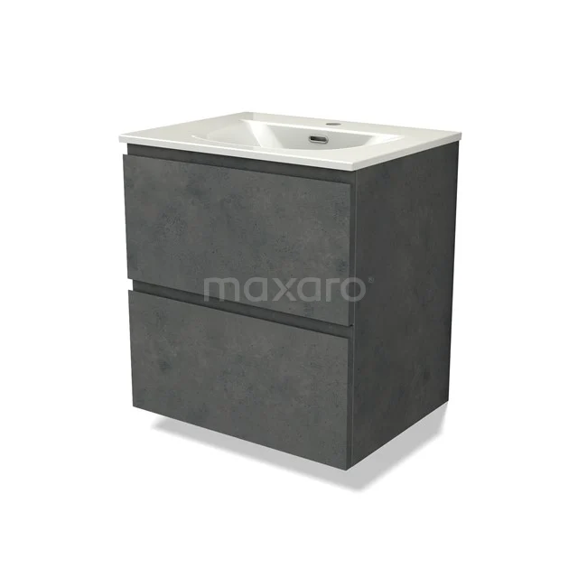 Modulo Vanity units with basin | 60 cm Dark grey concrete Handle-less front Ceramic 2 Stacked drawers BMW17-05479