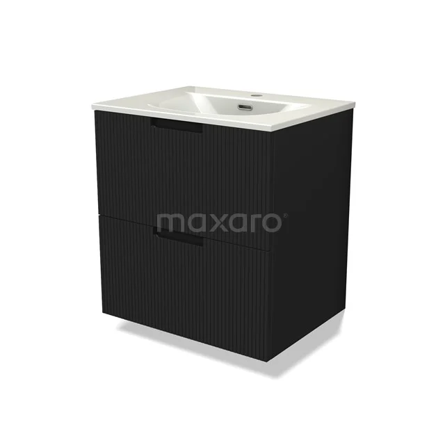 Modulo Vanity units with basin | 60 cm Matte black Line front Ceramic 2 Stacked drawers BMW17-05483