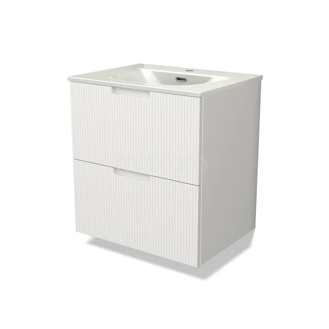 Modulo Vanity units with basin | 60 cm Matte white Line front Ceramic 2 Stacked drawers BMW17-05484