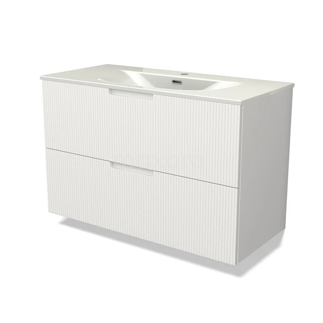 Modulo Vanity units with basin | 100 cm Matte white Line front Ceramic 2 Stacked drawers BMW17-05488