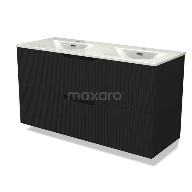 Modulo Vanity units with basin | 120 cm Matte black Line front Ceramic 2 Stacked drawers BMW17-05489