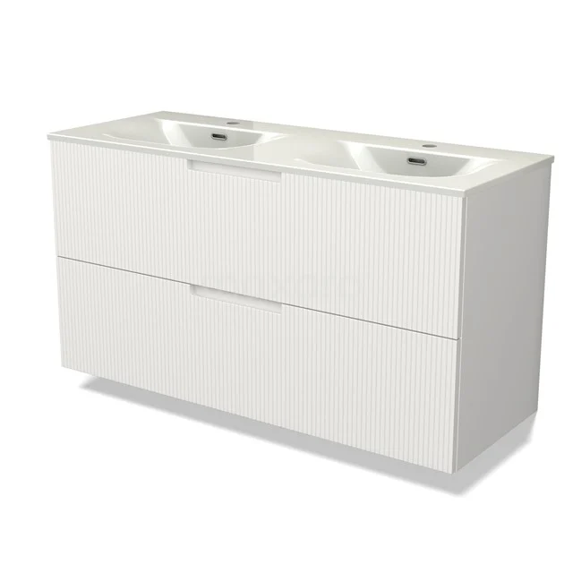 Modulo Bathroom furniture with sink | 120 cm Matte white Line front Ceramic 2 Stacked drawers BMW17-05490