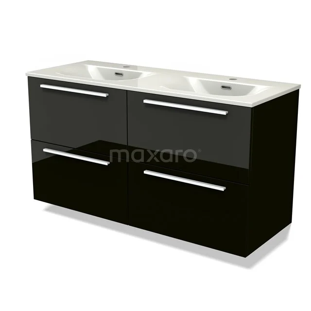 Modulo Vanity units with basin | 120 cm High-gloss black Flat front Ceramic 4 drawers BMW18-01274
