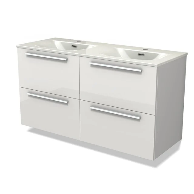 Modulo Vanity units with basin | 120 cm High-gloss white Flat front Ceramic 4 drawers BMW18-01289