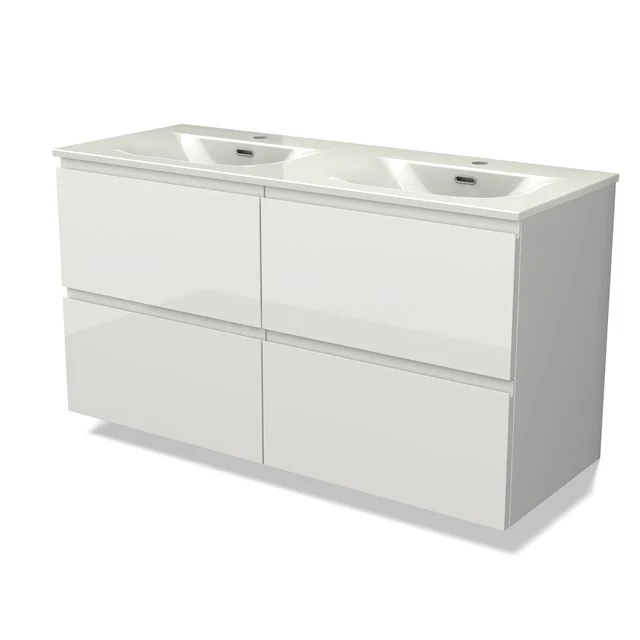 Modulo Vanity units with basin | 120 cm High-gloss white Handle-less front Ceramic 4 drawers BMW18-01291