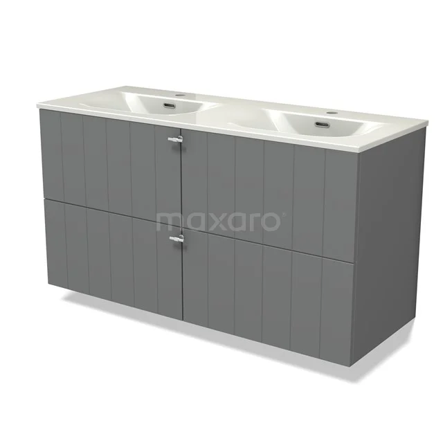 Modulo Vanity units with basin | 120 cm Mid grey Slat front Ceramic 4 drawers BMW18-01296
