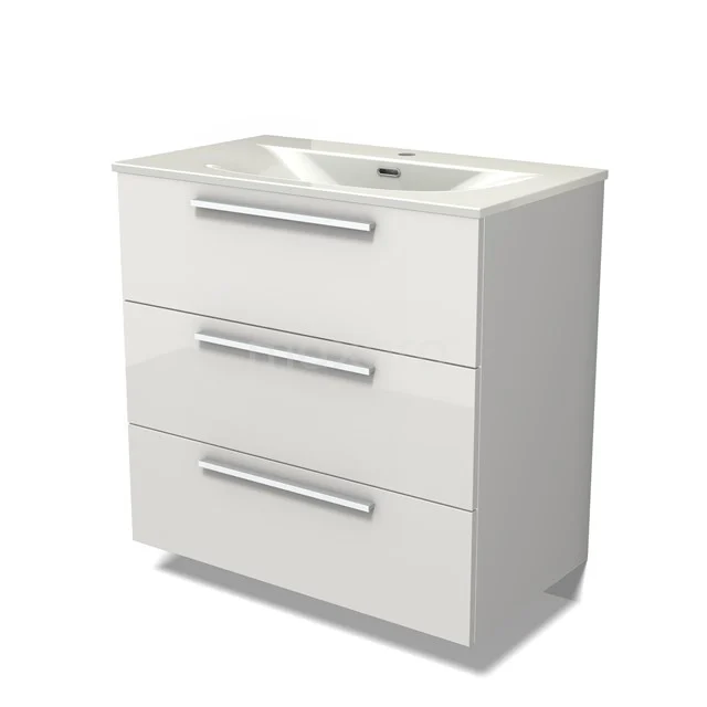 Modulo Vanity units with basin | 80 cm High-gloss white Flat front Ceramic 3 drawers BMW19-02870