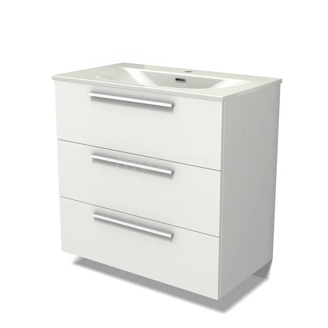 Modulo Vanity units with basin | 80 cm Matte white Flat front Ceramic 3 drawers BMW19-02873