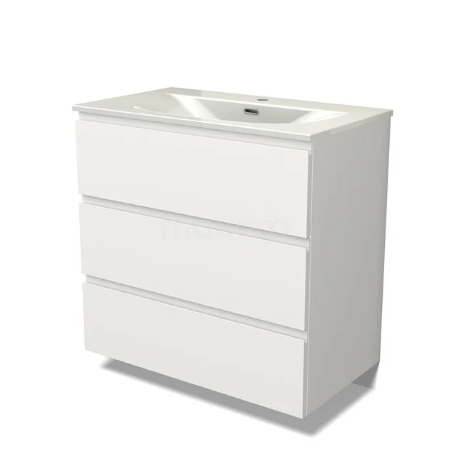 Modulo Vanity units with basin | 80 cm Matte white Handle-less front Ceramic 3 drawers BMW19-02875